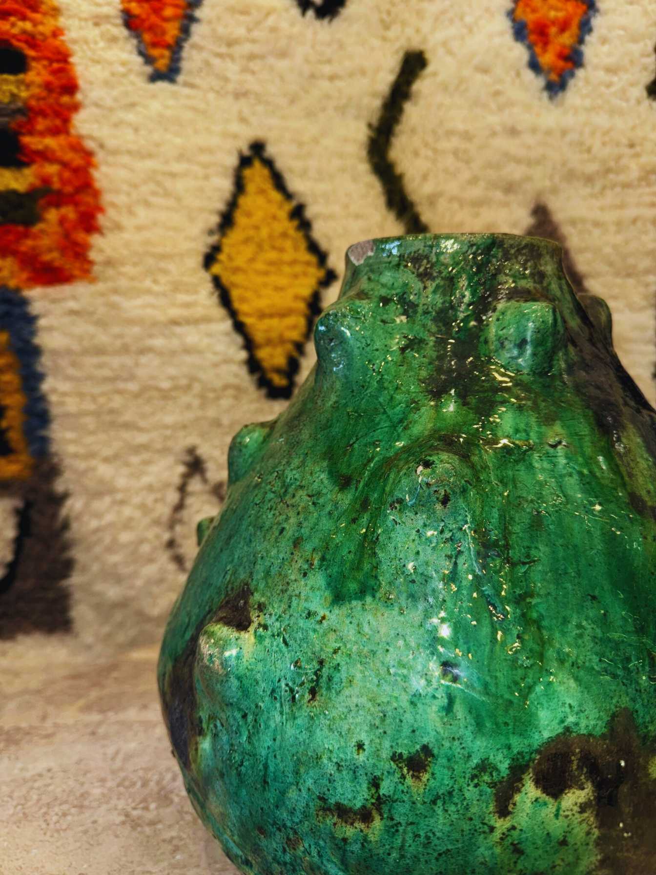 Poterie vase vert Tamegroute – Modèle 3 – 33x25 cm - Rue Majorelle