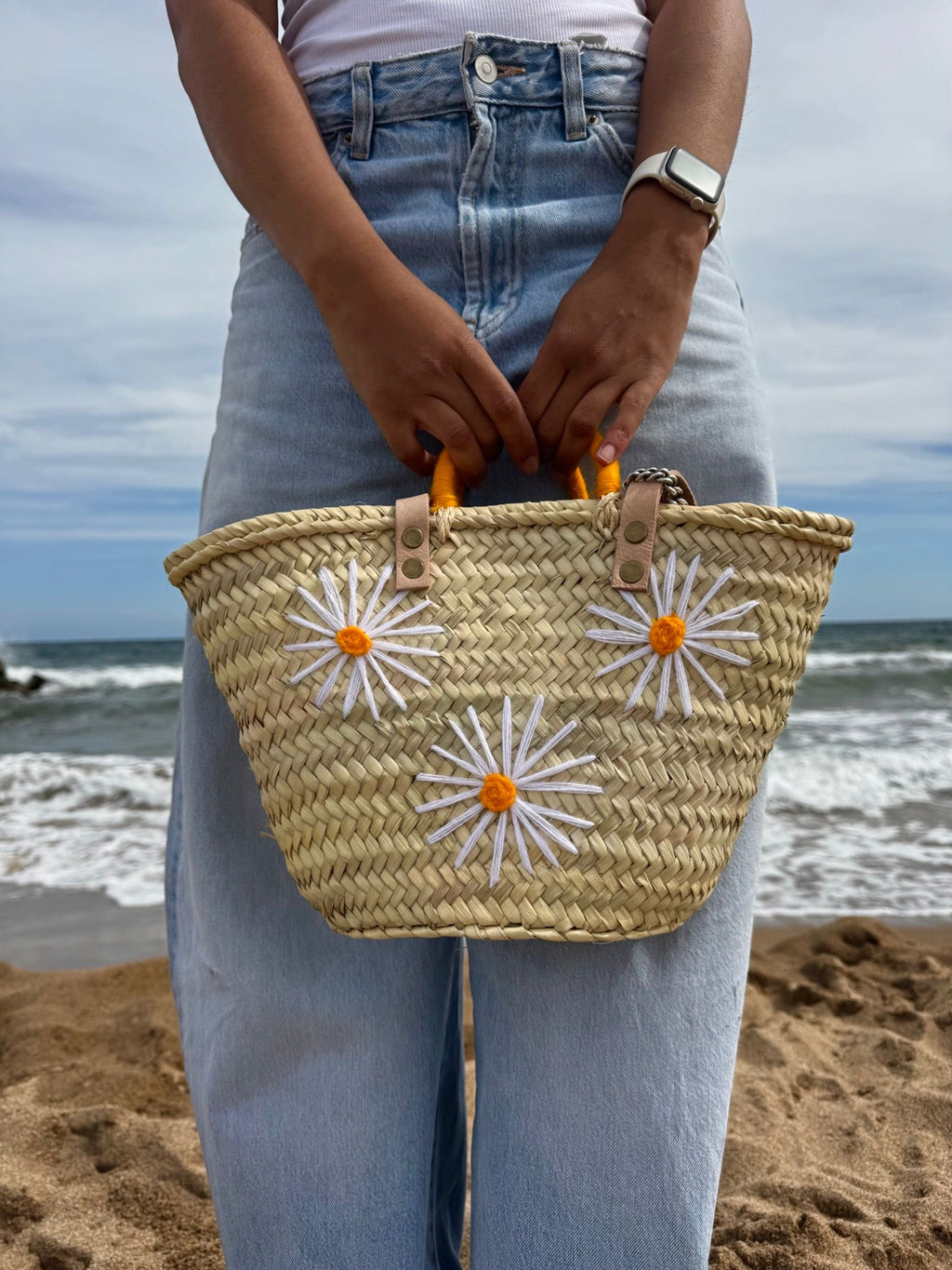 Petit panier marocain fleurs marguerites