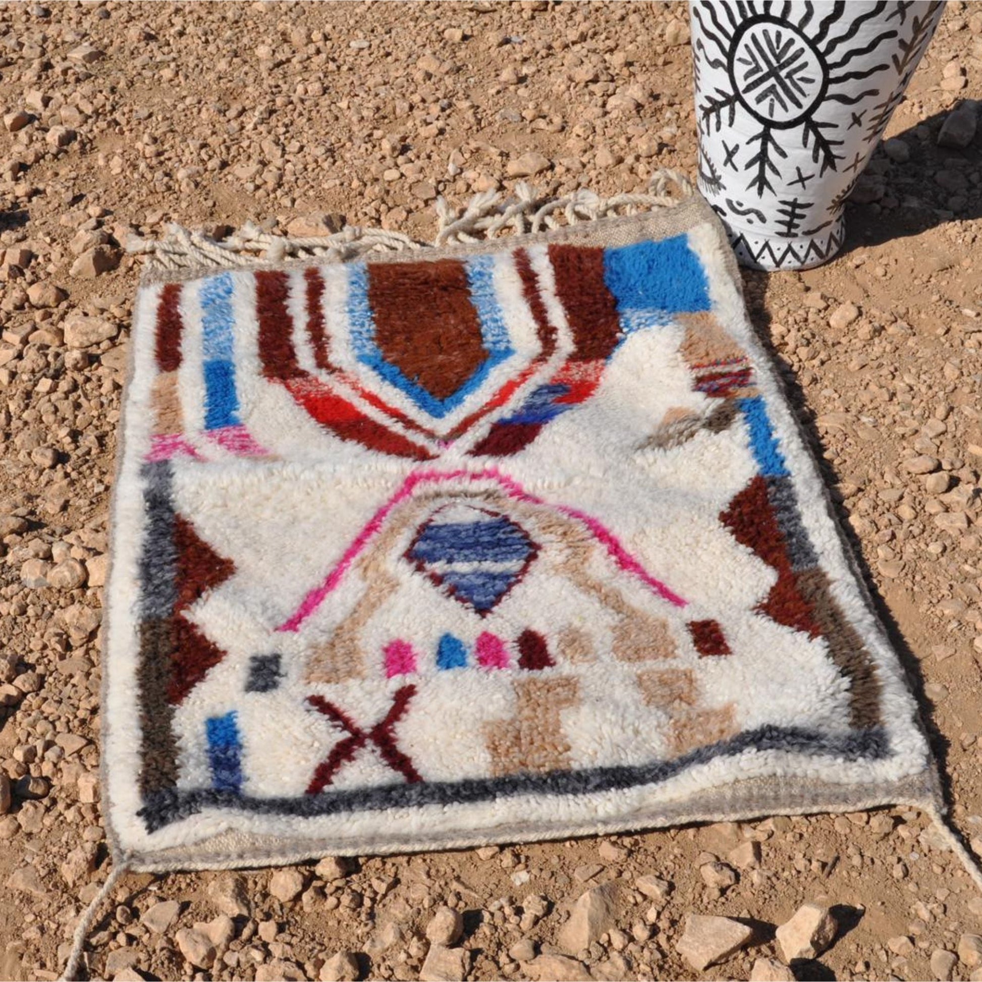 Petit tapis berbère coloré en laine - n°011 | 80x30 cm - Rue Majorelle