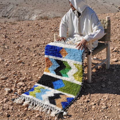 Petit tapis berbère coloré en laine - n°024 | 80x30 cm - Rue Majorelle