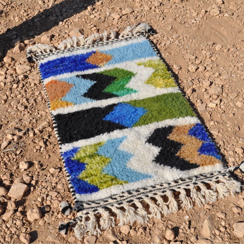 Petit tapis berbère coloré en laine - n°024 | 80x30 cm - Rue Majorelle